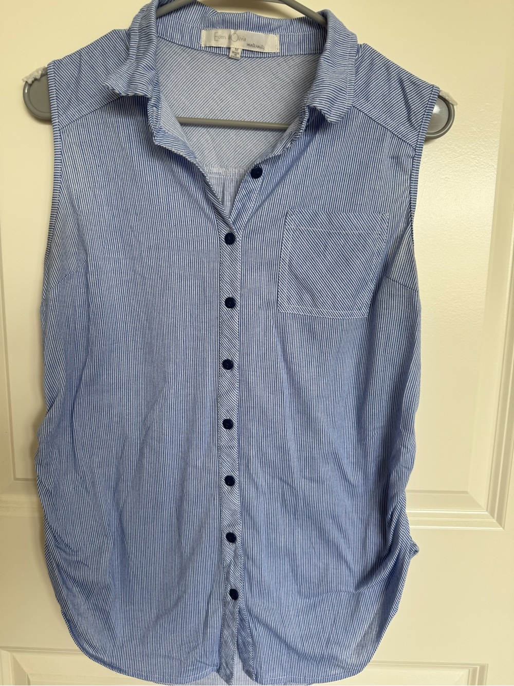 Eden & Olivia Light Blue and White Pinstripe Maternity Shirt